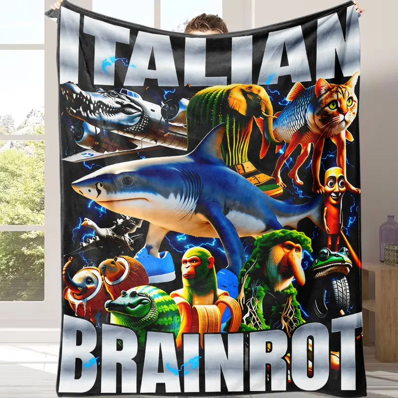 Countdown Sale! Brainrot Italian Art Soft Flannel Blanket - Bold Graphic Design, Cozy All-Season Throw for Sofa, Bed, Camping & Office, Camping Accessory | Vibrant Graphic Throw It is very suitable to give as a gift to friends and children.