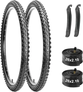 Mountain Bike Tires & Tubes Set: 26x2.1 Inch Puncture-Protection MTB Tires with Heavy-Duty Butyl Inner Tubes & Tire Levers for Off-Road Cycling