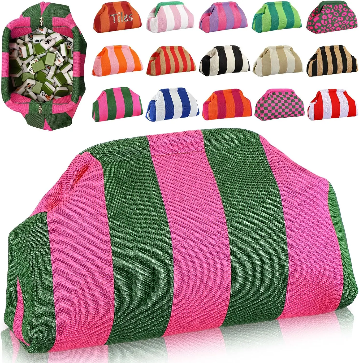 Mahjong Tile Bag Woven Clutch Purses for Women Summer Beach Handbag for Vacation Supplies