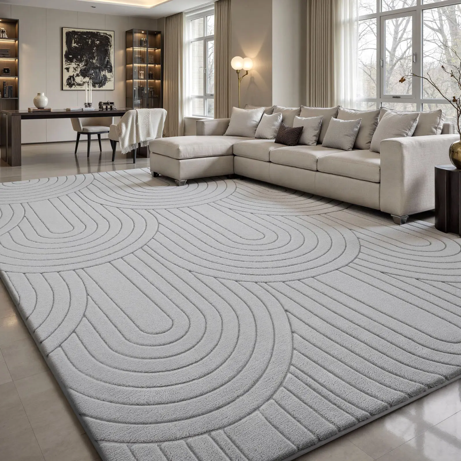 FAMVAL Fluffy Shaggy Jacquard Weave Area Rug with Tree Ring Pattern - Thick Plush Non-Slip Fuzzy Decorative Rug for Living Room, Bedroom-Nursery Room Decor