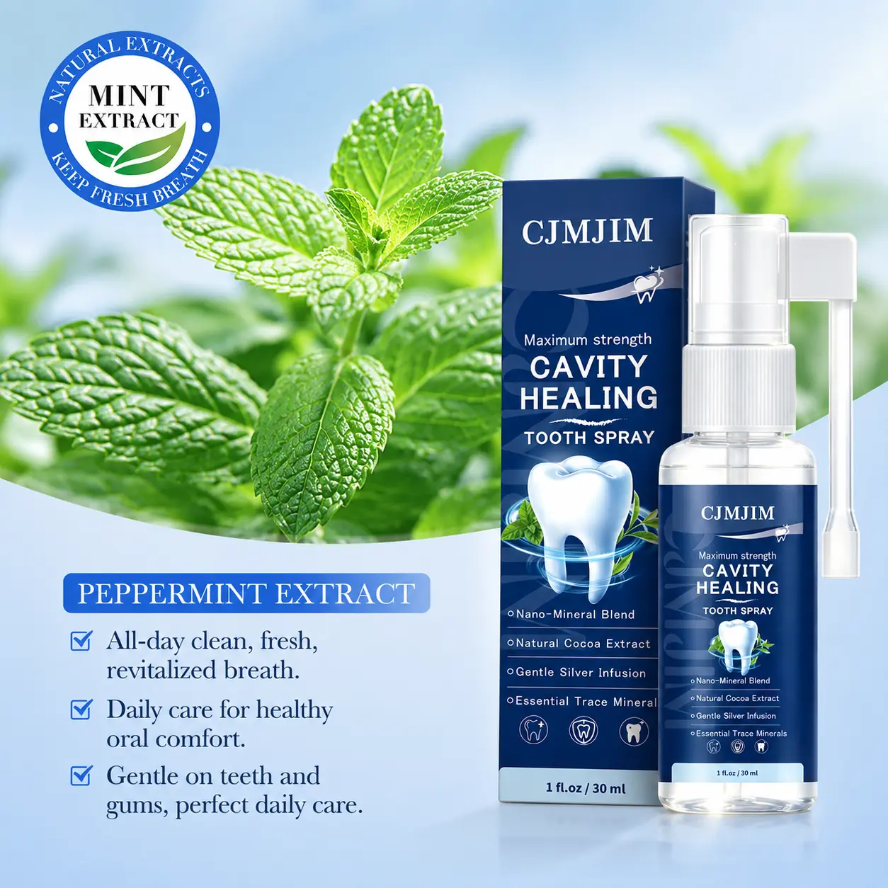 CJMJIM Tooth Spray for Oral Care, Dental Care Spray for Fresh Breath, Teeth Cleaning, Plaque Care & Enamel Protection, Portable Oral Hygiene Spray with Nano-Mineral Blend, Gentle Daily Tooth Care 30ml