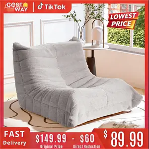 LAUSAINT HOME Giant Bean Bag Chair with Memory Foam for Adults, Ergonomic Chenille Fabric Lounger Couch for Living Room, Bedroom, No Assembly Required, Light Grey