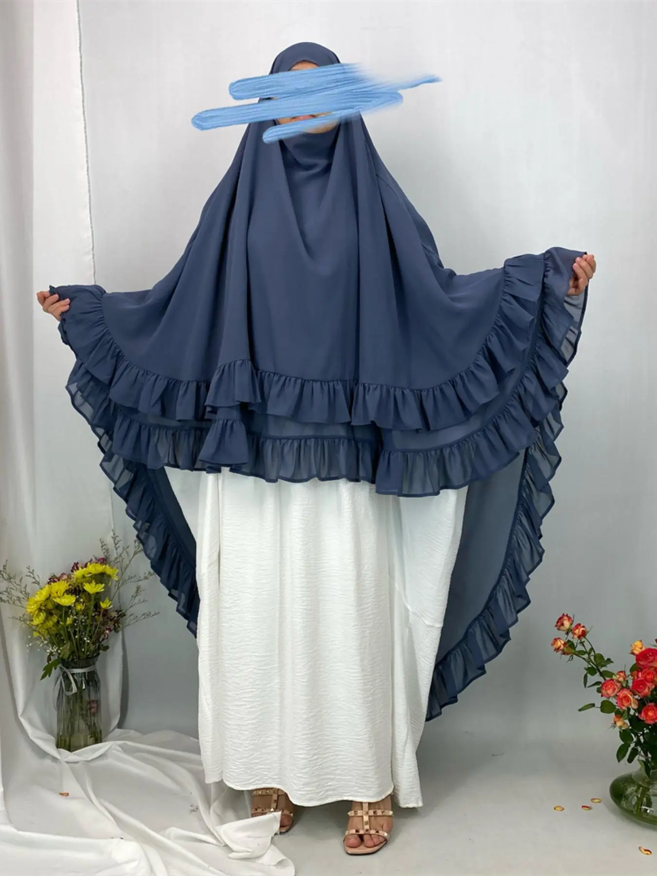 Women's Solid Color Ruffle Trim Chiffon Khimar, Modest Chic Fashionable Hijab for Daily Wear, Women's Islamic Clothing for All Seasons
