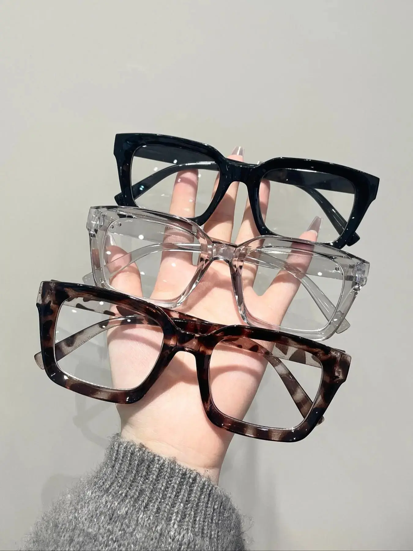 Unisex Trendy Square Eyeglasses Set, Leopard Print Clear & Solid Color Fashion Frames, Stylish Casual Eyewear for Everyday Wear, Streetwear, Travel & Outdoor Activities