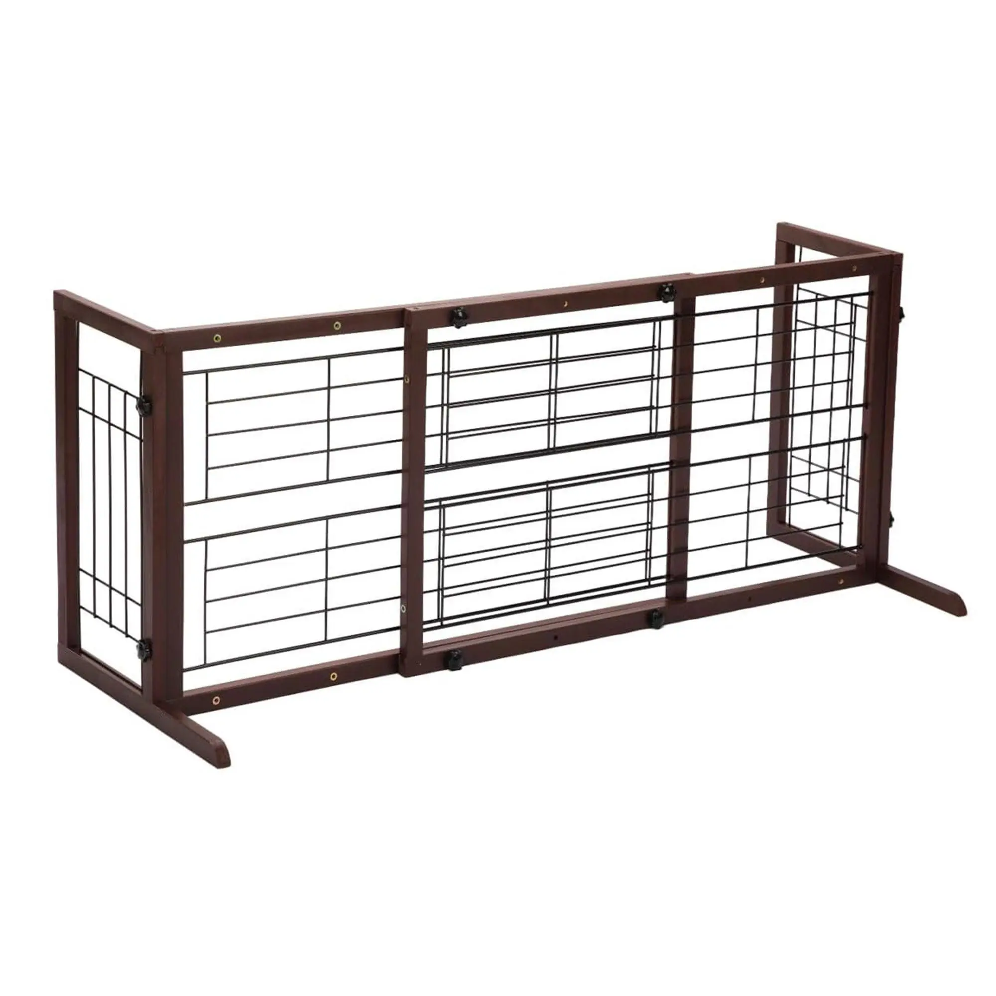 COZIWOW Freestanding Dog Gate Indoor with Side Panels for Stairs, 71 In, Brown COZIWOW Freestanding Dog Gate Indoor with Side Panels for Stairs, 71 In, Brown