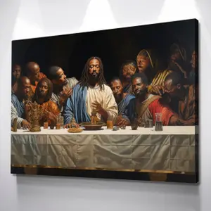 African American Wall Art – Black Jesus Last Supper v3 Canvas Print | African-Inspired Religious Artwork for Home Decor