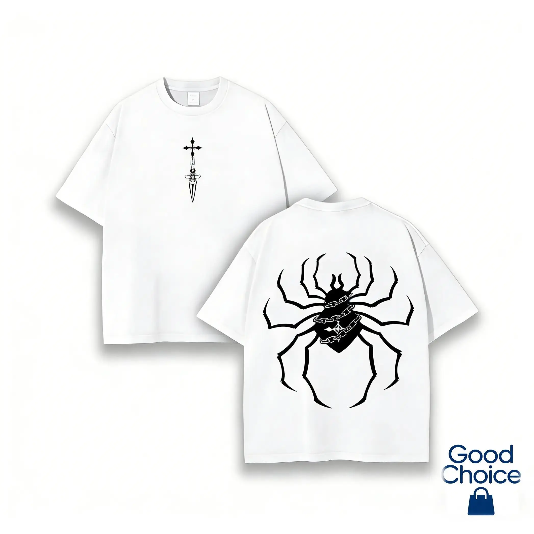 Men's Hunter x Hunter Phantom Troupe Spider Bold Graphics Round Neck Short Sleeve Cotton T-Shirt - Unisex S-3XL, Rib Shoulder Tape, Oversized, Pre-Washed, Cold Wash, Dagger & Chain Anime Tee, Ideal for HxH Fans, Streetwear Gift