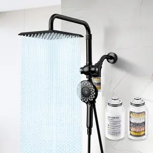 KAIYING High Pressure Dual Wall Mount Showerhead & Handheld Combo - 10'' Square Filtered Shower Head with Multi-stage Integrated Shower Head Filter, Magnetic 5-Spray Setting Handheld, Filtered Shower Heads