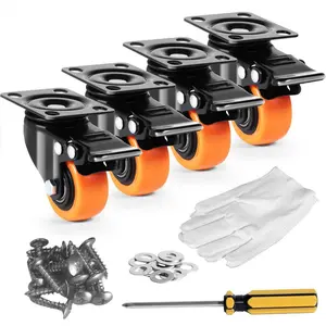 VEVOR Caster Wheels, 3 - inch Swivel Plate Casters, Set of 4, with Security A/B Locking No Noise PVC Wheels, Heavy Duty 250 lbs Load Capacity Per Caster, Non - Marking Wheels for Cart Furniture WorkbenchHoliday gifts