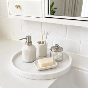 High Quality Round Silicone Marble Tray, Heat Resistant Countertop Mat for Perfume Organizers, Candles & Toiletries - Decorative Vanity Tray for Bathroom, Kitchen & Bedroom