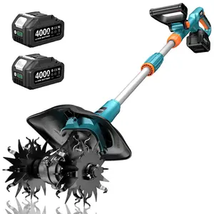 SEESII Electric Tiller for Gardening, 360 RPM Rototiller Cordless Cultivator, Total 8000mAh Battery Powered Garden Tiller 4 Pcs Blades for Smooth Tilling, Handheld Tiller for Raised Garden Beds Outdoorfun