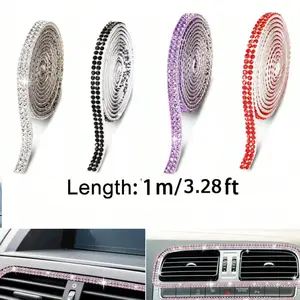 Sparkling 1-Meter Self-Adhesive Rhinestone Strip For Car Interior, Party & Wedding Decor - PVC Crystal Bling Trim For Vehicle Dashboard, Door Handles, Windows, And Gift Boxes
