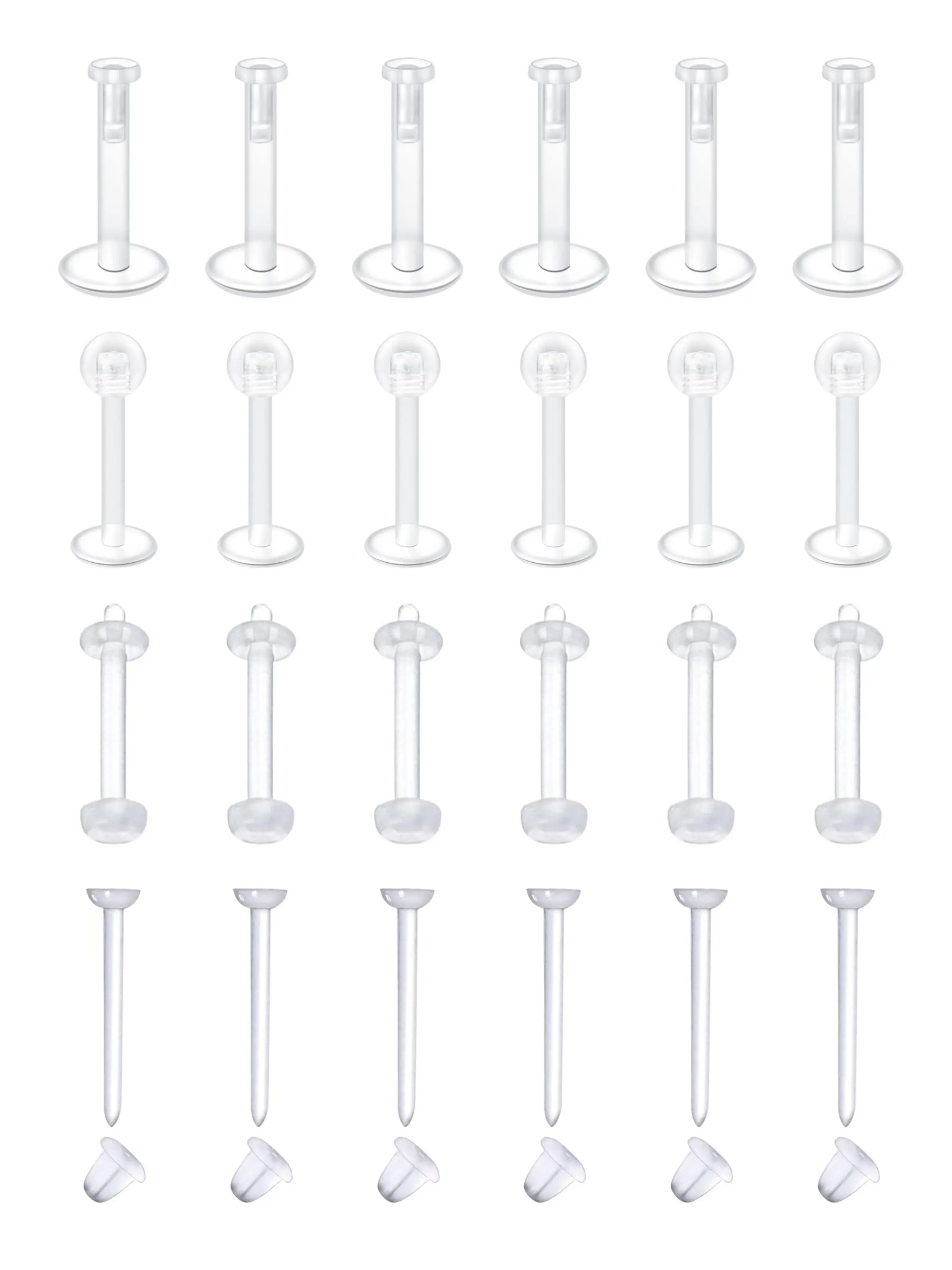 Clear Pierced Nose Rings & Studs - Plastic Nose Piercing Retainers - 16g, 20g - Clear Cartilage Earrings & Lip Piercing Retainer - Clear Piercing Jewelry