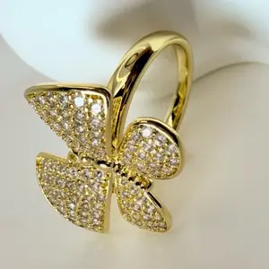 Butterfly Ring Gold Plated with Sparkling CZ Stones for Women's Fashion Jewelry