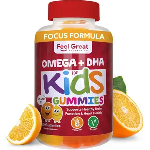 Feel Great Vitamins DHA Gummies for Kids | with Omega 3 6 9 + DHA, Vitamin C | Gluten Free, Vegetarian | 60 Gummies - Wellness Supplements
