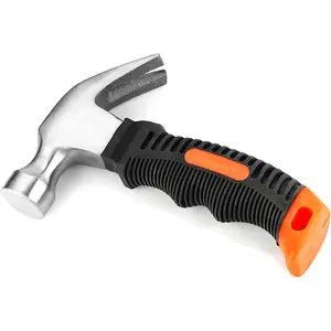 Small Claw Hammer, Forged Steel Stubby Tack Hammer with Shock-absorbing Plastic Handle for Driving and Pulling Out Nails (1)