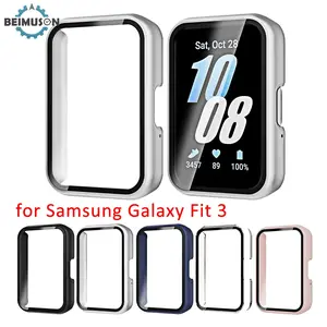 Watch Case Compatible for Samsung Galaxy Fit3, Protective PC Frame Face Cover with Tempered Glass Screen Protector, Scratch Resistant Shock Absorbing, Smartwatch Face Covers, Wearable Accessories