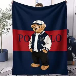 Bear printed pattern blanket, Slogan Print Blanket, Soft Warm Blanket, suitable for all seasons, suitable for beds, sofas, cars, room decorations, and gifts, suitable for children or adults