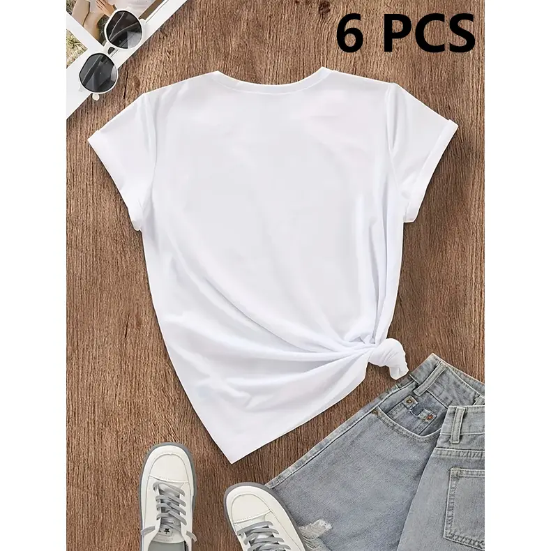 【Limited time deal】Women'S Casual T-Shirt Undershirts- Short Sleeve, Crew Neck, White Top for Spring & Summer, Comfortable Clothing | Crew Neck Top | Comfortable Fit, Ladies T Shirts Womenswear Tshirt Basic Shortsleeve Crewneck Tshirt