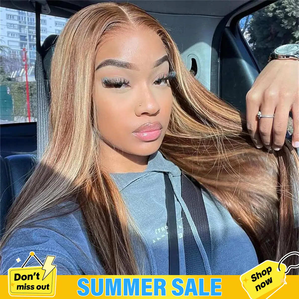 BGMgirl Brown Highlight Straight Human Hair Lace Closure Wig, 6*4 Wear-Go Glueless, Pre-Plucked, Pre-Cut, Wigs Human Hair #SummerWins #DealsForYouDays, Human Hair Wigs