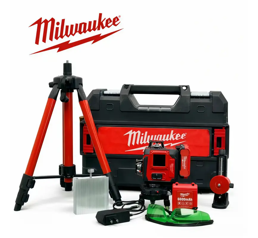 Milwaukee Lithium-Ion Self Levelling Laser Set - Portable Pro Hand Tool Kit, Electronic Laser Level, Pendulum Lock Hold, Multi-Plane Proj., Long Continuous Working Batteries for Construction Ceiling Mounting