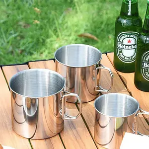 Portable Travel Mug Coffee Cup, Foldable Outdoor Camping Water Bottle, 304 Stainless Steel, 350ML, BBQ Beer Cup