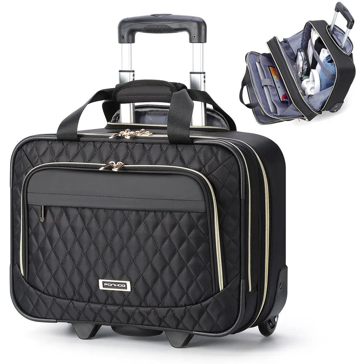 Women's Rolling Briefcase for 17.3 Inch Laptops, Business Casual Water-Resistant Polyester Carry-On, TSA Friendly Wheeled Computer Bag for Work & Travel, Christmas, Birthday, Graduation