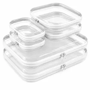 3 Pack/6 Pack Clear Hard Shell Zippered Organizer Storage Boxes - Home Organizing Structured Shape Pouches, Waterproof Lightweight Translucent Household Storage Solutions for Toys, Diapers, Cosmetics