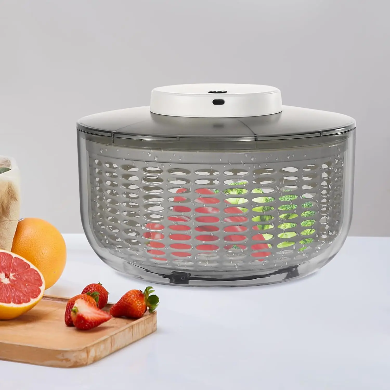 Electric Salad Spinner, Fruit Vegetable Washer Dryer Large 6L Capacity, 6W Multi-Use Lettuce Spinner, Vegetable Dehydrator, for Greens, Herbs, Berries, Vegetables and Fruits