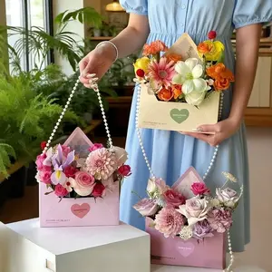 3pcs Elegant Envelope Flower Gift Boxes with Pearl Chain, Perfect for Valentine's Day, Wedding, Mother's Day, Graduation, Teacher's Day Gifts, Gift Package