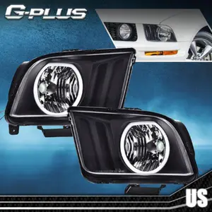 Clear/Black LED DRL Halo Headlights Assembly Fit For 2005-2009 Ford Mustang New
