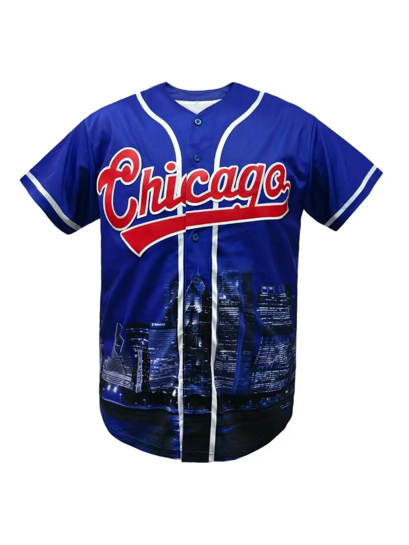 Men's Chicago Jersey Button Down Short Sleeve Hipster Hip Hop Baseball Jersey, Comfortable Breathable V-Neck Tee, All Season Unisex Sportswear, Sportswear Clothing, Graphic Jersey Top
