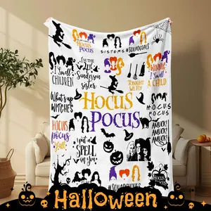 Halloween Themed Blanket, 1 Count Hocus Pocus Pattern Soft Comfortable Throw Blanket, Halloween Decor Room Accessories Warm Napping Blanket for Home Office Travel Camping