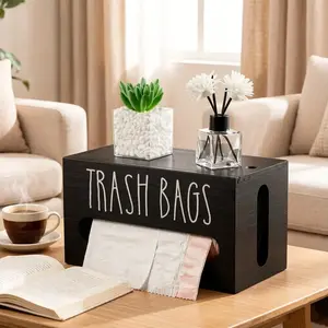 Summervibes Upgraded 2 in 1 Wooden Plastic Bag Holder, Extra Large Wall Mount Dispenser, Hanging Grocery Bag Storage Organizer for Kitchen Bathroom，Space-Saving, Easy Installation for Kitchen， Living room&Bathroom