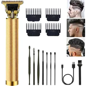 Hair Clippers for Men, Hair Trimmer T Blade Trimmer Zero Gapped Trimmer, Cordless Rechargeable Beard Trimmer Shaver Hair Cutting Kit with Ear Spoon Tool Set (Gold)