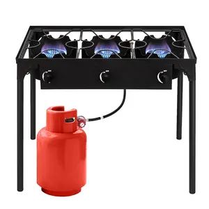 High-Pressure Camp Stove - 3-Burner Cast Iron Propane Cooker, Portable for Camping, Tailgating, Home Brewing