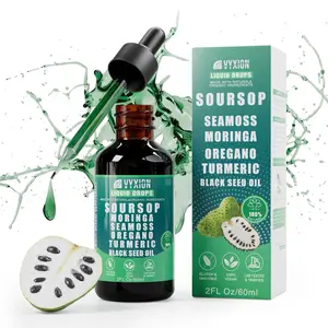 VYXION Pure Soursop 10 in 1 Liquid Drops Extract - Seamoss,Moringa,Black Seed Oil,Turmeric,Oregano Liquid Drops for Immune System and Gut Health Support