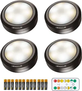 Puck Lights with Remote Control, Wireless LED Puck Light for Kitchen,Battery Operated Under Cabinet Lights, Under Counter Lighting Dimmable, Stick On Lights for Closet Black (4pack)
