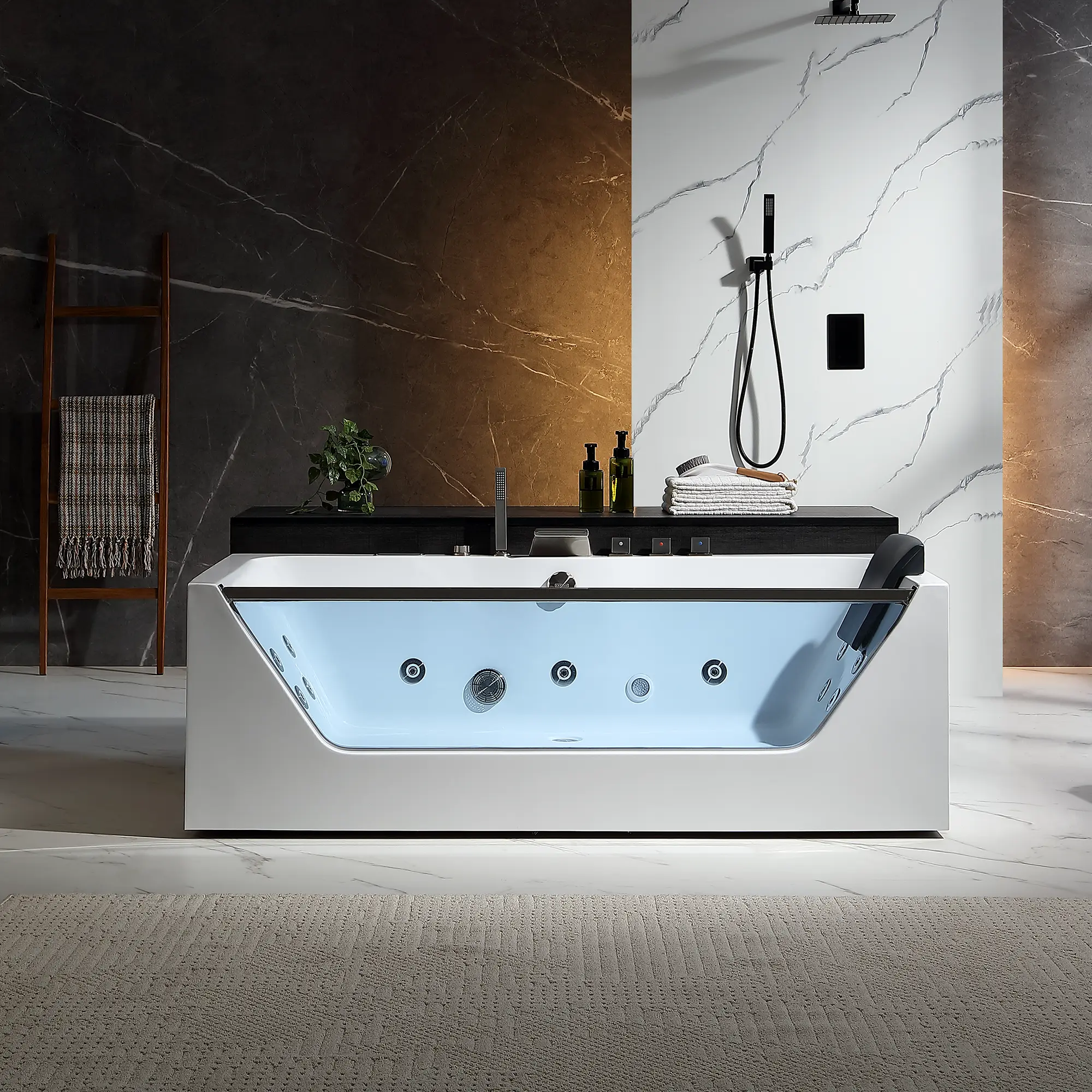 Empava 71 inch Alcove Whirlpool Jetted Bathtub with Brushed Nickel Hardware