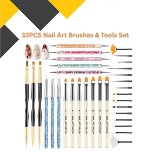 33PCS Nail Art Brushes & Tools Set – Gel, French Tip, Liner & Dotting Brushes, Nail Tech Supplies for Beginners