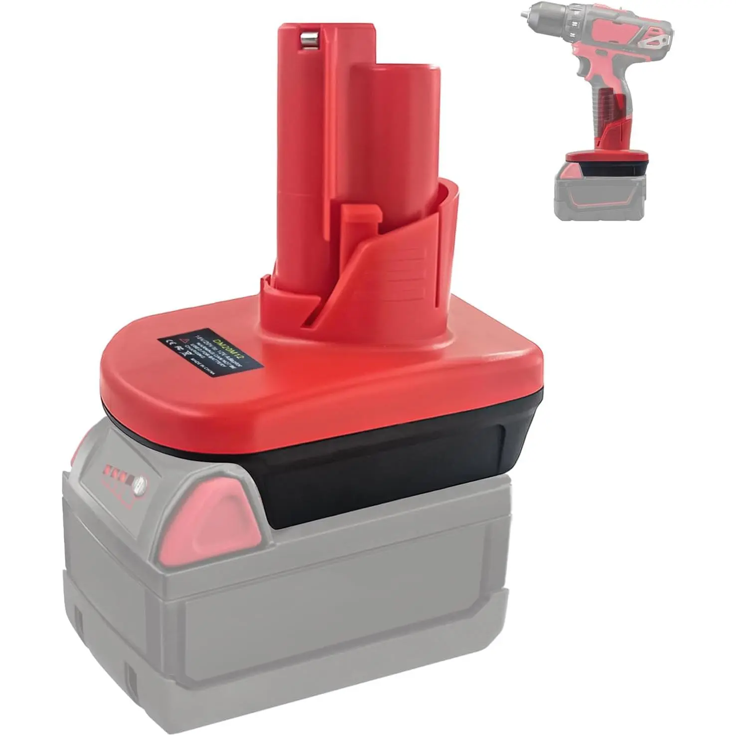 DM18M12 Heavy Duty Power Tool Converter - Multi-Brand Portable ABS Plastic Drill Adapter Converter, Converts 20V & M18 Batteries to M12, Extends Tool Life, Not for Charging, 6-Month Warranty, Power Tool Converters