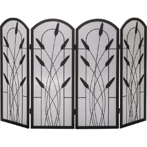 212 MAIN Dagan Cotton Tail Design 4-Fold Arched Spark Guard Screen, Black, Four-Fold
