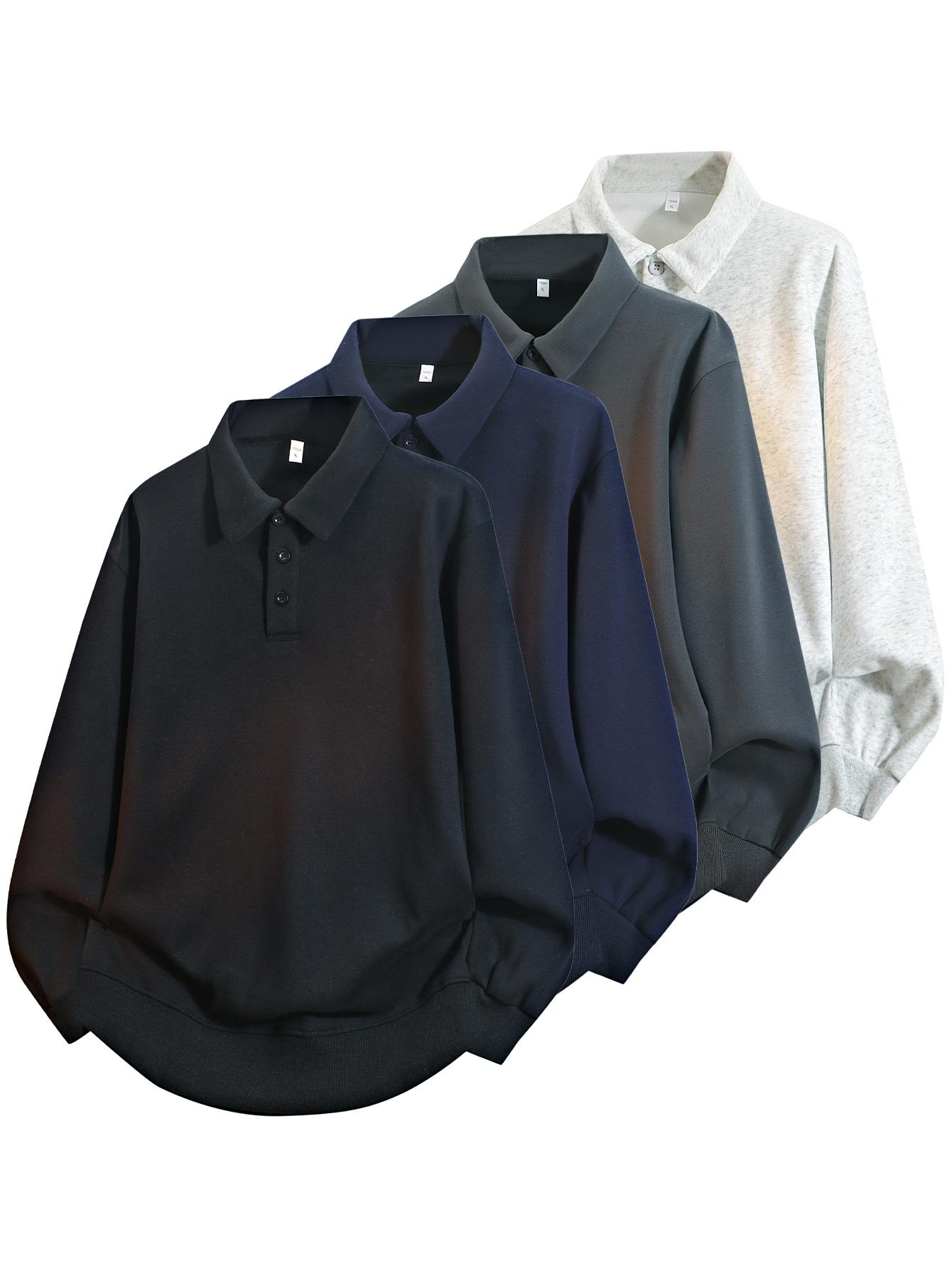 CCCMAI Men's Regular Fit Casual Comfy Long Sleeve Half Button Turn-Down Collar Polo Shirt for Spring Fall Breathable Fashion Solid Tops Menswear Plain