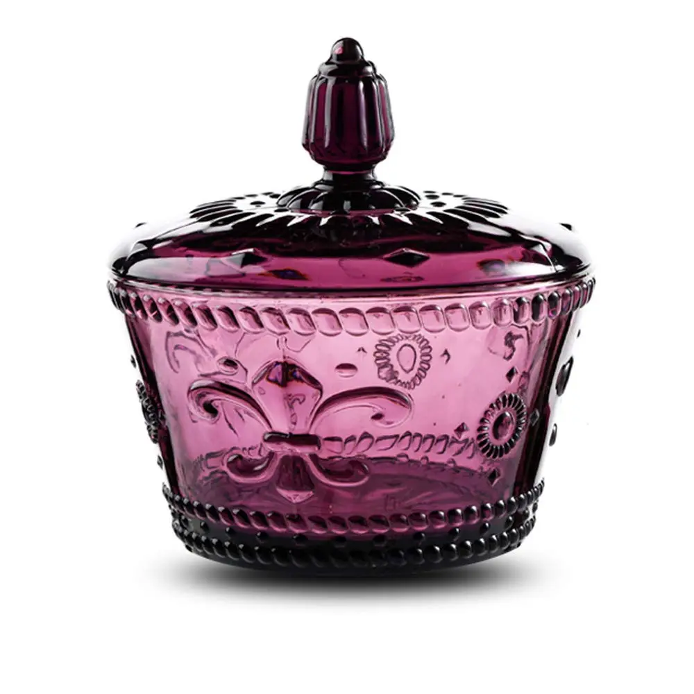 European Retro Nostalgic Three-Dimensional Relief Color Glass Jar Candy Jar Seasoning Jar With Lid