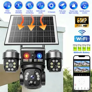 【Father's Day Gift】6MP Solar Powered Security Camera, Outdoor WiFi PTZ Triple Lens, Color Night Vision, IP66 Waterproof