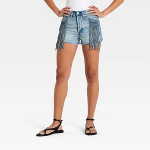 Women's High-Rise Mini Cut-Off Fringe Denim Shorts - Universal Thread Light Wash 4