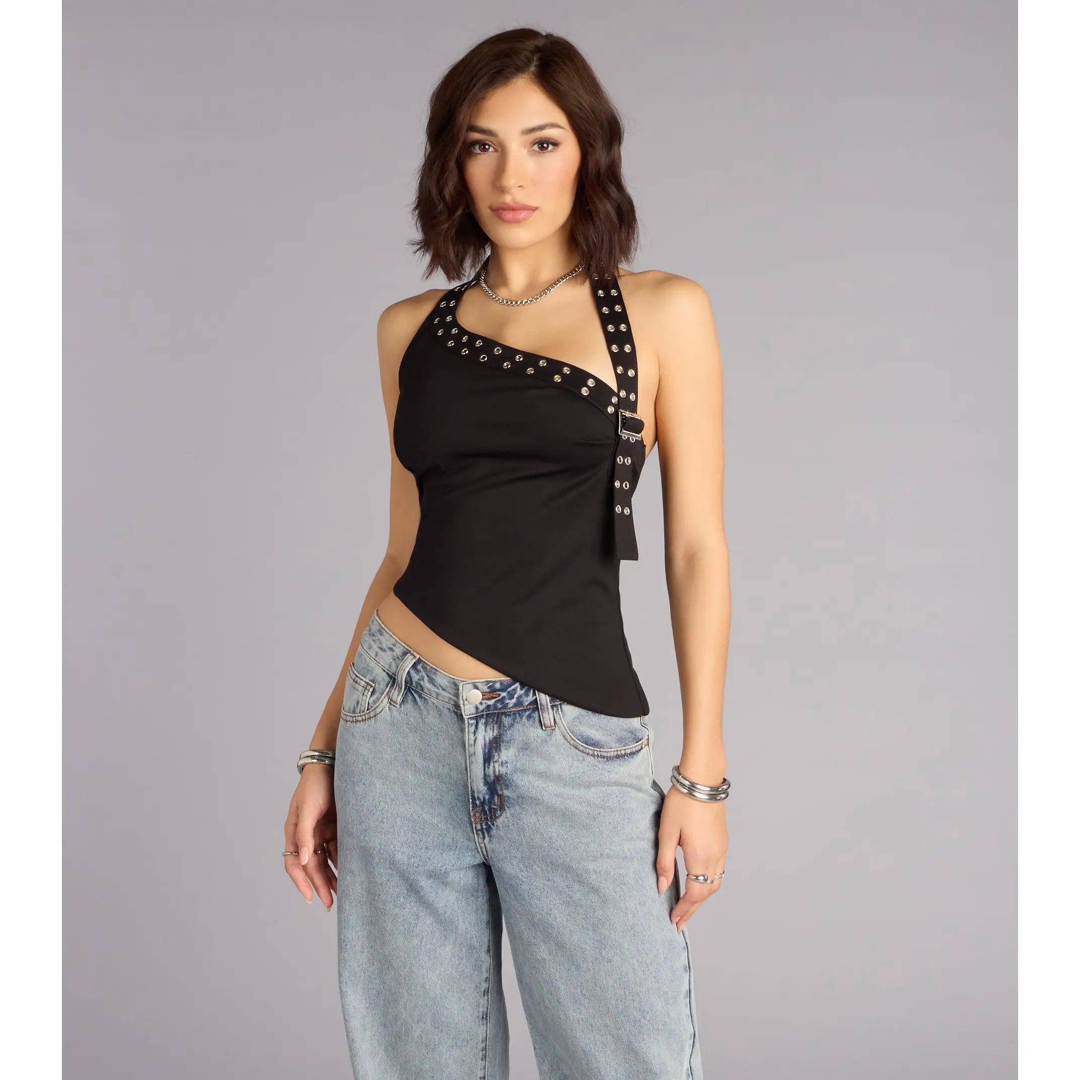 black rhinetsone halter neck top - TikTok Shop