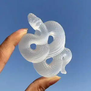Boho Style Snake Design Clear Quartz Ornament, Handmade Crystal Craft, Desktop Decoration for Home Office, Creative Gift for Friend & Colleague
