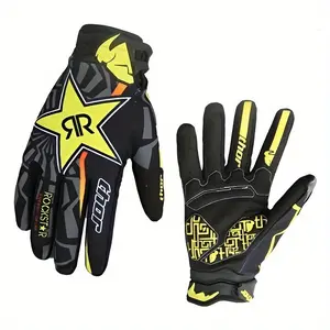 Full-Finger Synthetic Rubber Gloves for Outdoor Sports - Unisex, Hook & Loop Closure, Knit Fabric, Non-Iron, Rockstar Design Vintage Matching Shirt