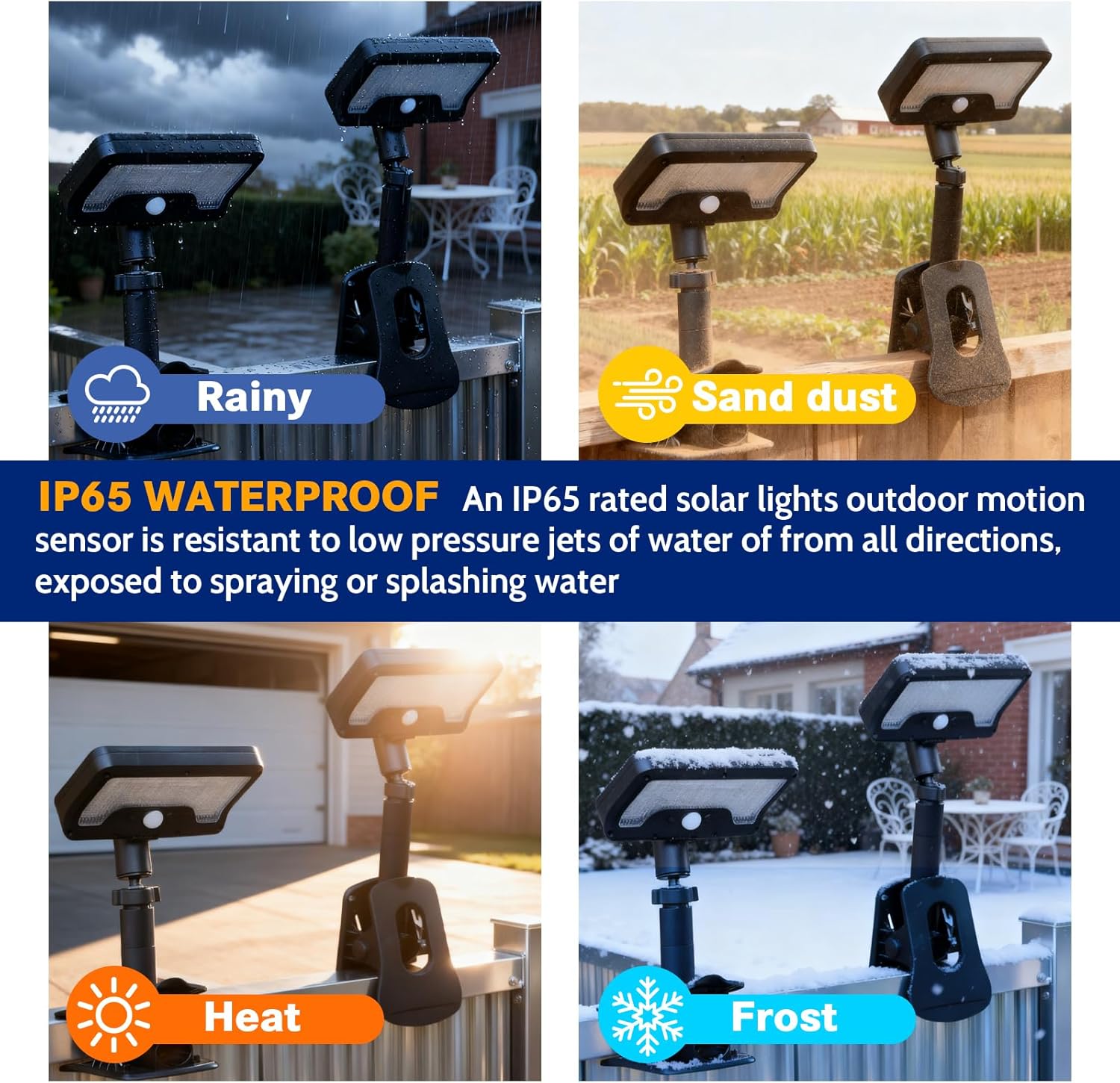 Clamp-on Solar Light with Motion Sensor, 360° Rotatable and Vertically Adjustable Solar Fence Light with 92 LED Lights